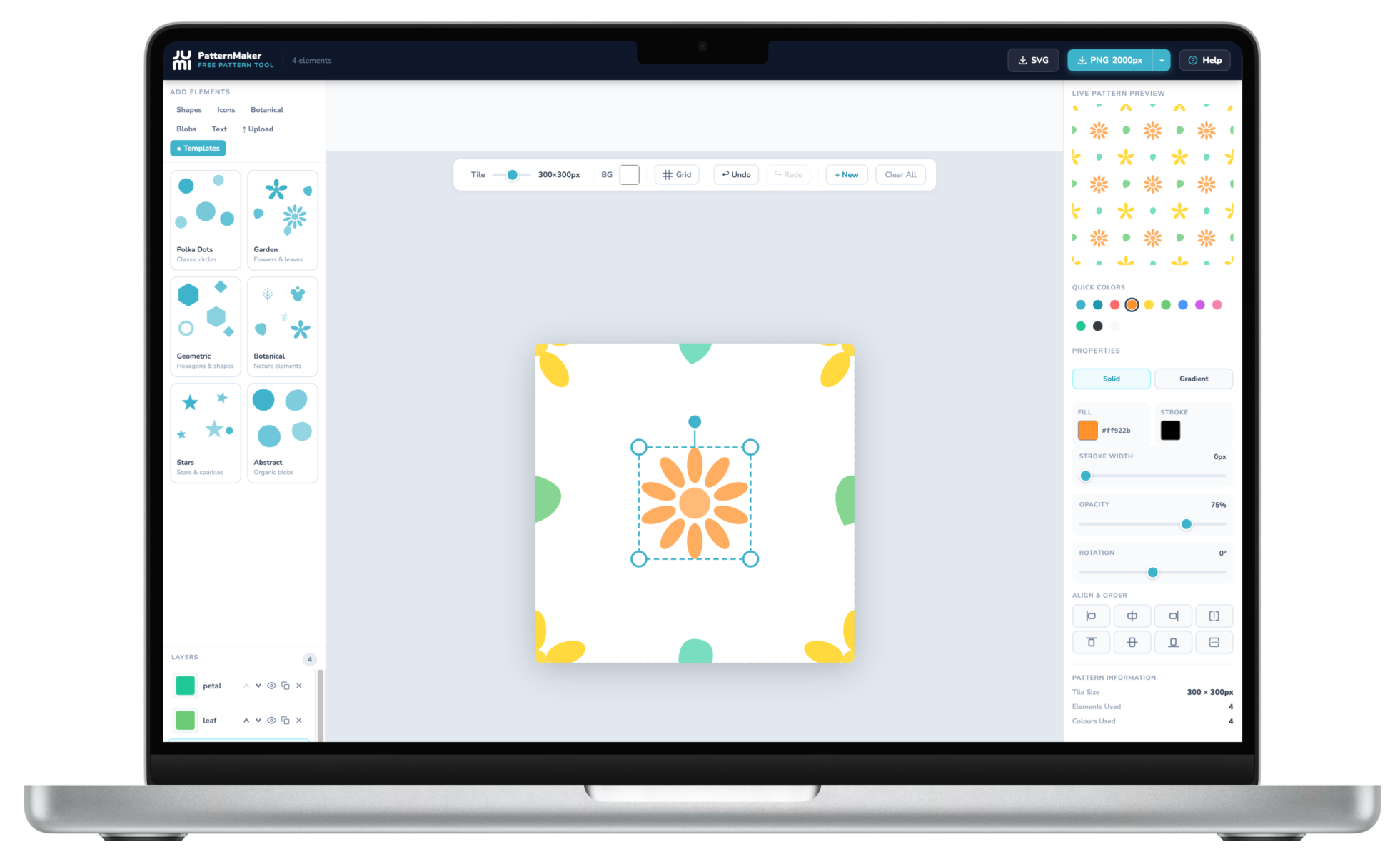 The JUMI PatternMaker editor with a seamless pattern on the canvas